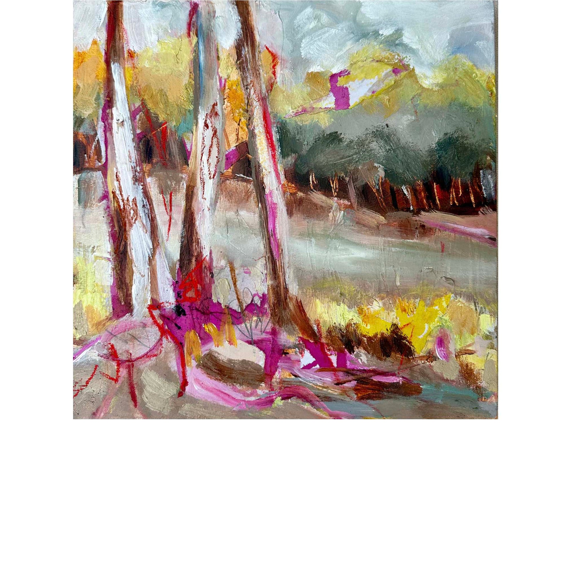 Abstract painting with colorful brush strokes on a white background