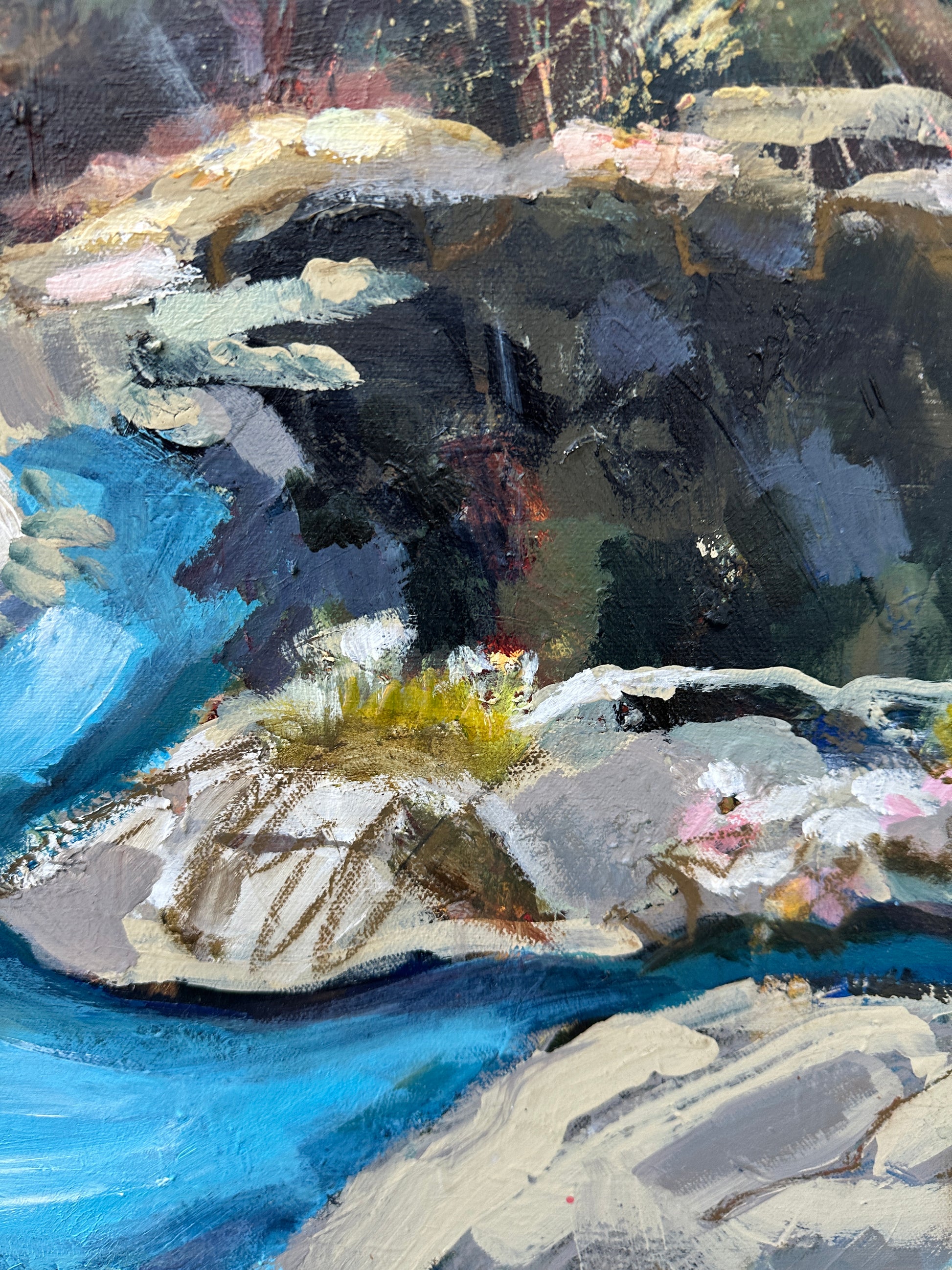 Abstract painting with a mix of colors and textures