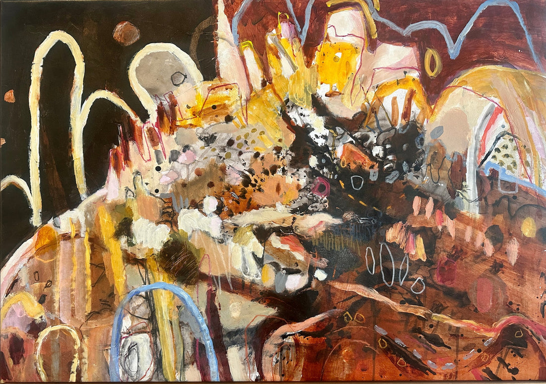 Abstract artwork with a mix of colors and shapes on a dark background