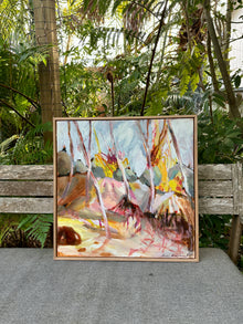 


Abstract landscape painting  of trees on an outdoor seat with tropical background.