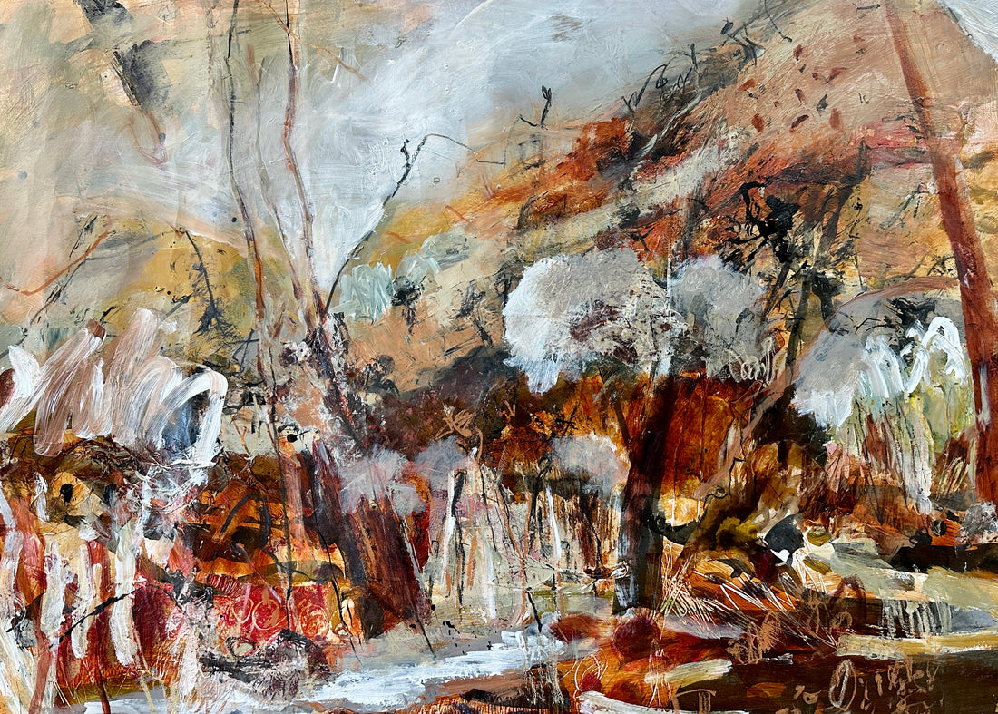 Abstract painting with earthy tones and brush strokes