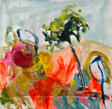 Abstract painting with colorful shapes and brush strokes