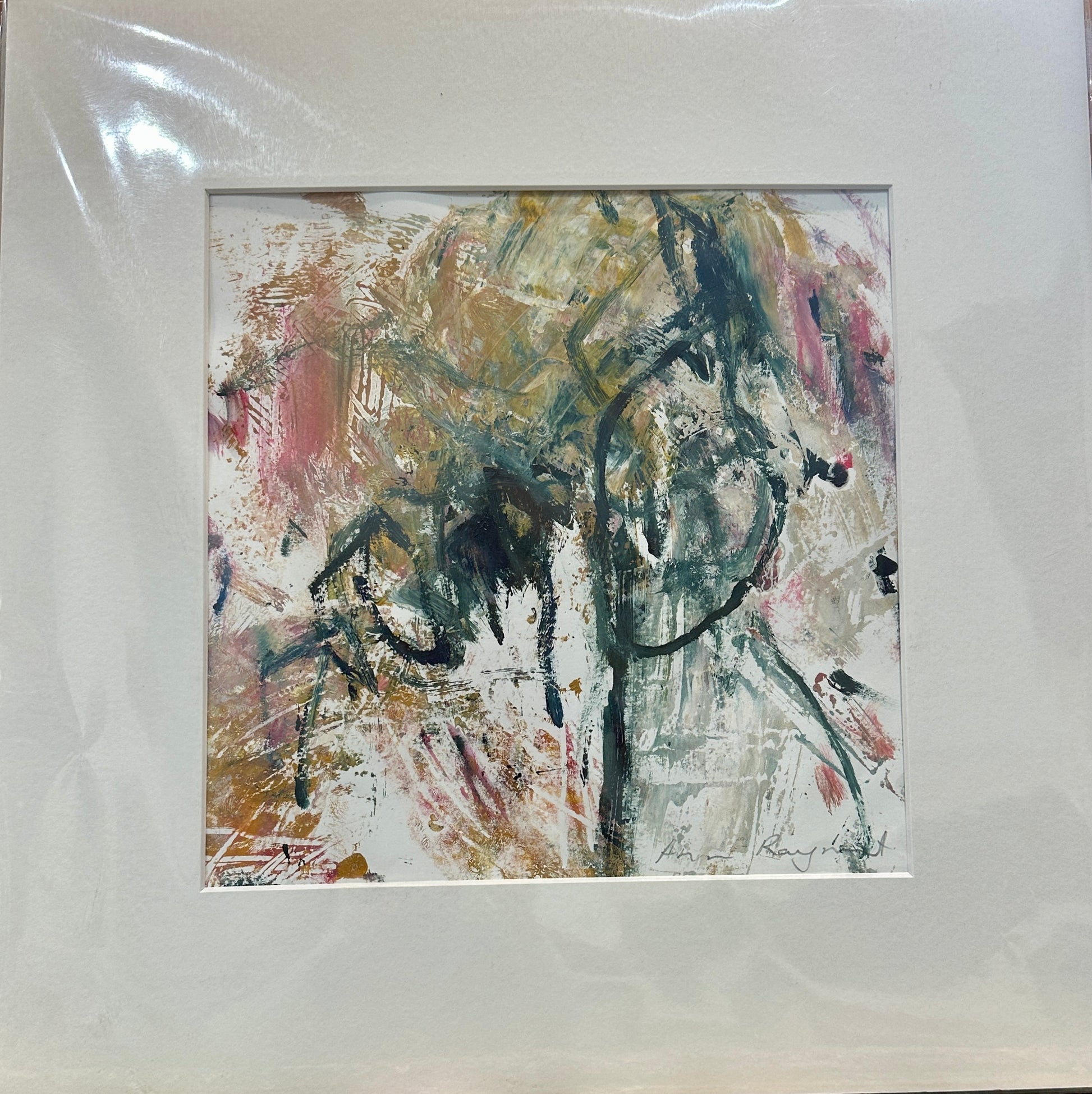 Abstract art piece with black and brown strokes on a white background