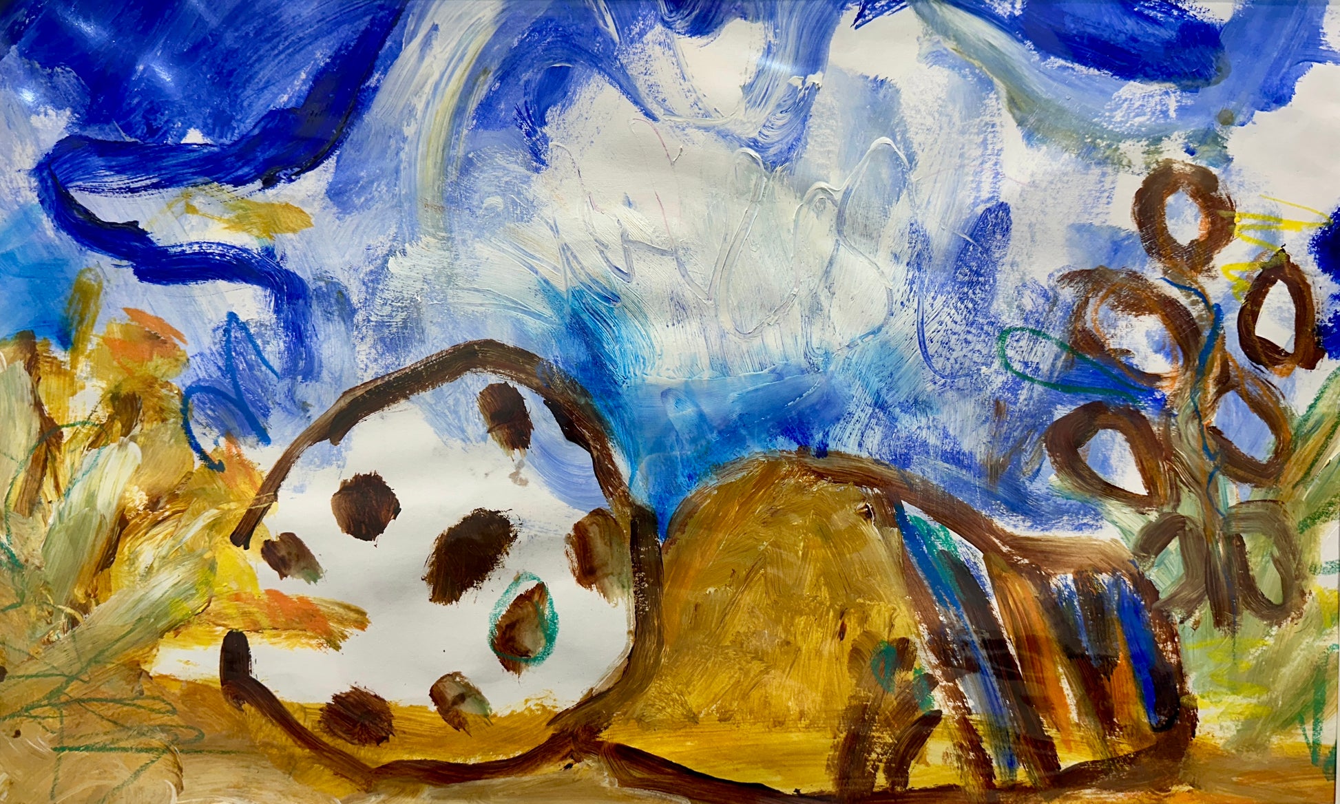 Abstract painting with a few rocks and banksia.